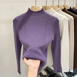 Women's Sweaters Sweater Turtleneck Lace Ruffle Pullover Trumpet Sleeve Top Solid Colour Knitwear Trending Autumn Winter