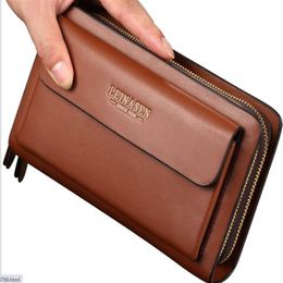 Men Clutch bags double zippers Long Length Business casual bags Multi-slots large volume purses Good pu bags durable255J