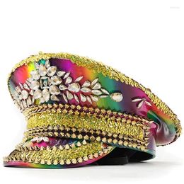 Berets X6HE Club Girl Hat Shimmering Captain Crystal For Music Festivals Charm Colourful Versatile