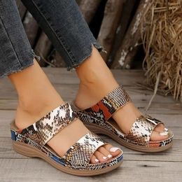 Sandals Women's Open Toe Slippers Outdoor Wedge Comfortable Snake Print Platform Fish Mouth Shaping