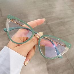 Sunglasses Anti Blue Cat Eye Retro Glasses Flat Light Metal Optical Frame Polygonal Radiation For Women