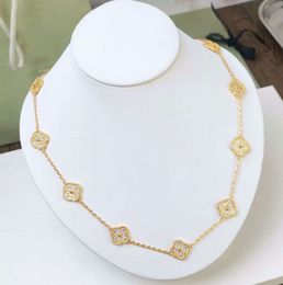 10 Motif Diamond Necklaces Luxury Jewelry Designer for Women 18k Gold Silver Plated Shell 4/four Leaf Clover Necklace 333964