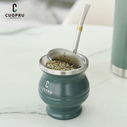 Yerba Mate Gourd Set Includes Double Walled Stainless Steel Tea Cup One Bombilla Mate Straw Cleaning Bruch Tea Separator 240124