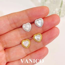 Stud Earrings Heart White Shell 925 Sterling Silver Hypoallergenic Gold Plated Korean Simple Cute Love Earring For Women