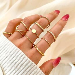 Cluster Rings Vintage Gold Color Geometric Heart Circle Joint Ring Set For Women Minimalist Metal Knuckle Jewelry