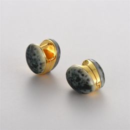 Vintage Fashion Oval Double-Sided Spotted Natural Stone Earrings For Women With Light Luxury Design High-End Ear clip Trendy