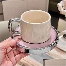 Mugs European Style Fine Porcelain Coffee Cup 300Ml Afternoon Tea Dessert Couple Mug Gift Office Water Home Decoration Drop Delivery Dhlz0