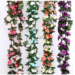 Faux Floral Greenery 250 cm / 99 inch 45 flowers silk roses wedding decoration ivy vine artificial flowers arched decoration with green leaves wall h YQ240125