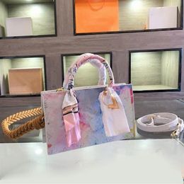 Designer white color rectangular handbag women's leather floral letter printed shoulder bag Fashion summer women's wear 239d