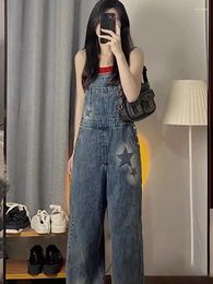 Women's Jeans Retro Women Denim Overalls Spring Summer Loose High Waist Straight Wide Leg Strap Pants Casual All-matched Jumpsuits