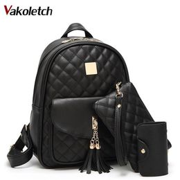 3 Sets School Bags For Teenage Girls New 2019 Women Backpack Leather Ladies Shoulder Bags Book Bag Black Backpacks Bagpack Kl130 J266E