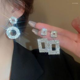 Dangle Earrings Luxury Shiny Dazzling Stones Setting Party Accessories For Women Fashion Geometric Circle Square Shaped Wholesale