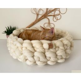 Cat Beds & Furniture Natural Merino Wool Pet Bed Knit Kitten Gift Away This Soft Ecological Basket For Cats Eco- Drop Delivery Home Ga Ot3N0