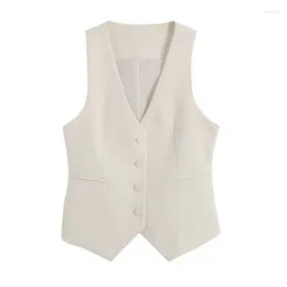 Women's Vests Women Fashion Front Button Fitted Waistcoat Vintage Sleeveless Pockets Female Outerwear Chic Vest Tops