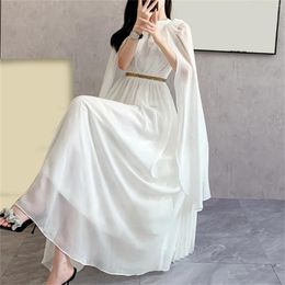 Casual Dresses Women Dress 2024 Spring V Neck Sexy Elegant Long Autumn Cape Sleeve Gown Party Holy Angel White