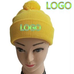 Berets Winter Custom Logo Child Pompom Beanie Cap Outdoor Casual Girl Boy Windproof Skullies Knitted Hat Solid Colour Warm Ski Hats