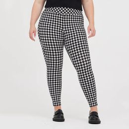 Plus Size Houndstooth Print Summer Spring Legging High Elastic Waist Skinny Pencil Pants Female Large 7XL 8XL 240119