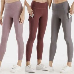 Lu Align Lu Women Yoga Pant Sport Trousers Fitness Sweatpants Naked Leggings Mid Rise Pockets Yogas Pants Girl Exercise Buttock Lifting W 95