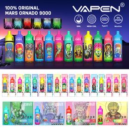 Aktienverkauf authentischer Vapen Mars Tornado 9K Puffs 9000 Einweg-Vape Pod 18ml Vorgefülltes Dampfmaschspulenlieferbarer Batterie RGB Light Ecigs Tragbarer Dampf