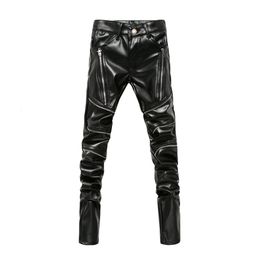 arrived personality male leather pants male slim leather pants mens clothing pu pants male 240122