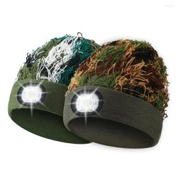 Berets Led Hat Adjustable Brightness Beanie Camouflage Print Light For Outdoor Activities Unisex Night Men