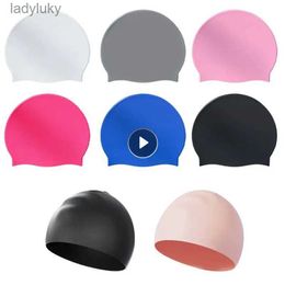 Swimming caps Waterproof Silicone Swimming Cap Adult Male And Female Ear Protection Swimming Cap Long Hair Sunscreen Solid Colour Swimming CapL240125