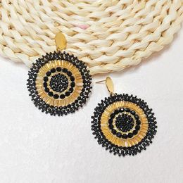 Dangle Earrings Beaded Black Sunflower Design Originality Crystal Hand Knitting Bohemia Alloy Tide Simple Rice Bead