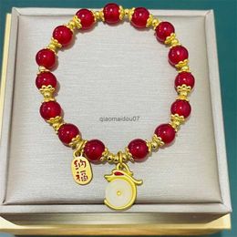 Chain 2024 Chinese Style Dragon Year Luck Bracelet Light Luxury Red Crystal Beads Prayer Bracelets for Women Christmas New Year GiftL24