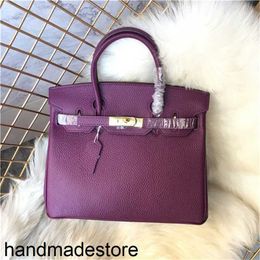 Handbag Platinum Designer Autumn and Winter High-end First Layer Cow Leather Bag Lychee Grain Leather Women's Bag Full Leather Large