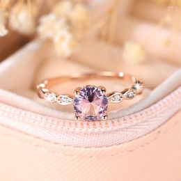 Wedding Rings Cute Female Pink Round Zircon Stone Ring Trendy Rose Gold Colour Engagement For Women Bride Jewellery Gift