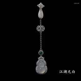 Brooches Fu Lu Double Full Imitation Hetian Jade Chinese Style Cheongsam Lappet Pendant Tassel Natural Chalcedony Gourd Han