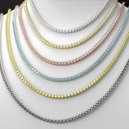 Cluster 925 Sterling Silver Vvs d Diamond 3mm 4mm 5mm Yellow Rose Gold Green Blue Black Moissanite Tennis Chain