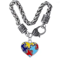 Charm Bracelets Exquisite Enamel Heart-shaped Metal Autism Puzzle Wheat Chain Bracelet For Autistic Gift Jewelry Bangle