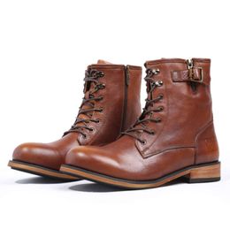 2023 Autumn New Men Ankle Boots Genuine Lace-up Designer Mens Work Shoes Handmade Retro Leather Botas