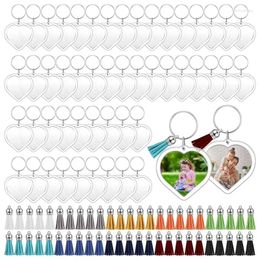 Keychains 50 Sets Snap-In Acrylic Po Frame Keychain Clear Blank Picture Keyring With Tassels