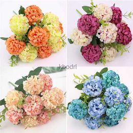 Faux Floral Greenery 1pcs 10 flower head peony fake flowers luxury bouquet wedding decoration home table decoration sky blue fake flower YQ240125