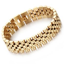 15MM Wide Chain Bracelet Men Watchband Style Adjustable Mens Bracelets Never Fade 14K Yellow Gold Jewellery Jewellery Mannen Armband