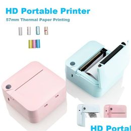 Printers Fun Print Portable Thermal Self Adhesive Stickers Po Printer Hd Mini Bluetooth 57 25Mm Supplies 2D Label Maker For Phone Drop Ot4S6