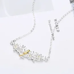 Pendant Necklaces Cute Literary Bird Branch Korea Handmade Silver Color Clavicle Chain Necklace For Women Fashion Jewelry Party Birthday