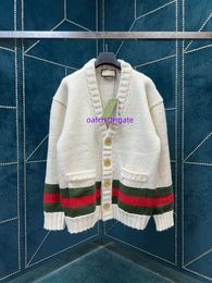 Men's sweater designer sweater pullover V-neck long sleeved street cardigan sweater jacket fashionable red and green patchwork wool cardigan Exisite series 439