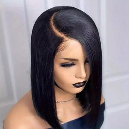 Short Bob Wig 13x4 Transparent Lace Front Wig 180% Brazilian Straight Bob Wig Black Women's Natural Colour 230125