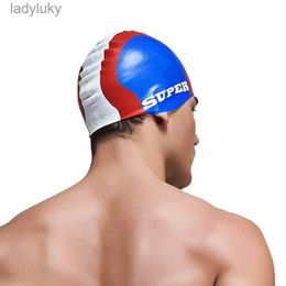 Swimming caps Summer water man swimming caps silicone boys new blue bathing cap male adult professional waterproof ear SaleL240125