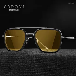 Sunglasses CAPONI Night Vision Sun Glasses Pochromic UV400 Cut Brand Designer Eyewear Pure Titanium Acetate For Men BSYS6618