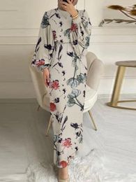 Ethnic Clothing Hijab Muslim Dress Abaya Dubai Turkey Puff Sleeve Floral Print African Long Dresses For Women Party Islamic Kaftan Robe