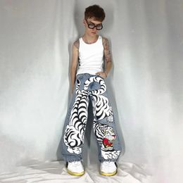 2024 Y2K jeans Harajuku retro hiphop tiger print loose jeans for men and women punk rock Gothic wide pants street fashion 240118