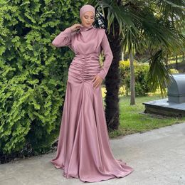 Ethnic Clothing 2024 Fashion Malaysia Elegant Satin Bodycon Pleated Long Maxi Slim Muslim Dress For Women Abaya Kaftan Femme Musulman