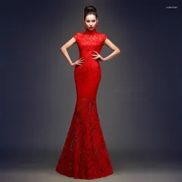 Ethnic Clothing Vintage Chinese Style Cheongsam Wedding Dress Retro Toast Long Gown Marriage Slim Qipao Party Evening Vestido RED