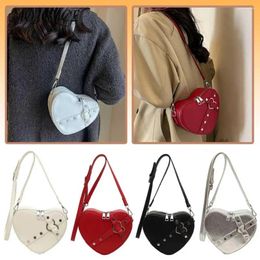 Evening Bags Women Heart Shape Sling Bag PU Leather Simple Satchel Solid Colour Adjustable Strap Girls Dating