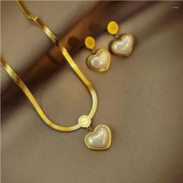 Pendant Necklaces Exquisite Stainless Steel Necklace Women'S Heart-Shaped Pearl Temperament Girl Wedding Party Jewelry Gift