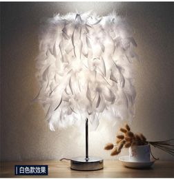 Feather table lamp bedroom bedside lamp simple modern romantic creative European Princess marriage room warm warm warm bedside lam8348383